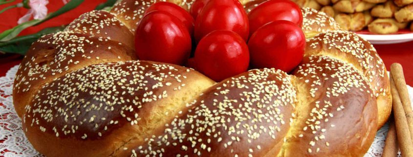 Greek Easter eggs and bread